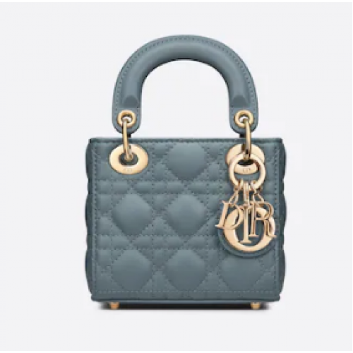 BORSA MICRO LADY DIOR Pelle di agnello Cannage blu nuvola S0856O
