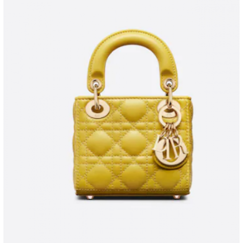 BORSA MICRO LADY DIOR Pelle di agnello Cannage giallo senape S0856O
