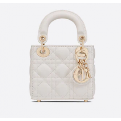 BORSA MICRO LADY DIOR Scarlet Cannage Lambskin S0856O bianco&oro