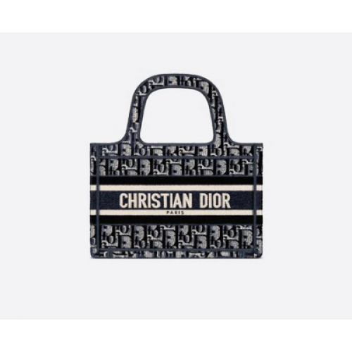 BORSA A LIBRO MINI DIOR Velluto ricamato Dior Oblique blu S5475Z