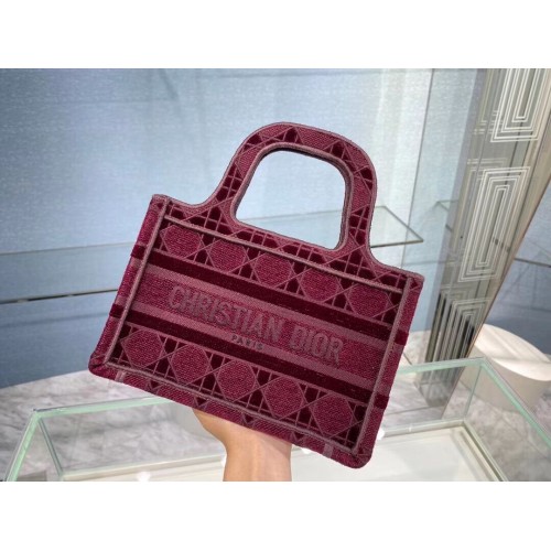 BORSA A LIBRO MINI DIOR Velluto ricamato Cannage bordeaux S5475Z