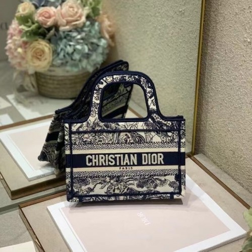 BORSA A LIBRO MINI DIOR Ricamo S5475Z Blu