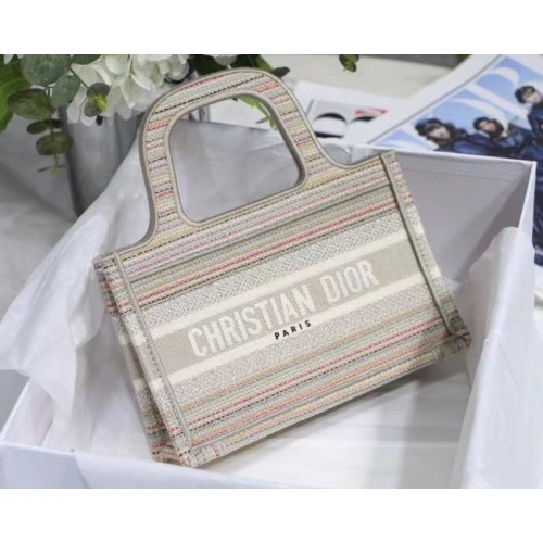 MINI DIOR BOOK TOTE Ricami a righe multicolori S5475Z
