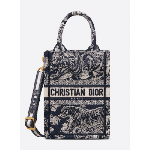 BORSA TOTE PER TELEFONO MINI DIOR BOOK Toile de Jouy blu con ricamo inverso S5555CRGO