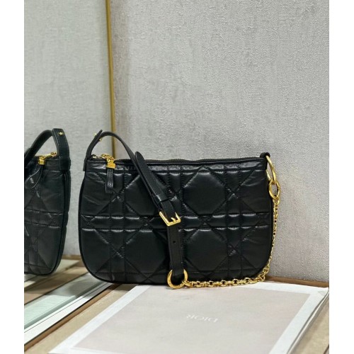 BORSA MINI DIOR CARO TULIP Pelle di vitello trapuntata Macrocannage nera S5139Bb