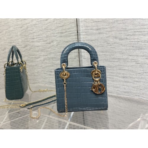 BORSA MINI LADY DIOR Pelle di vitello coccodrillo Cannage C0966 blu