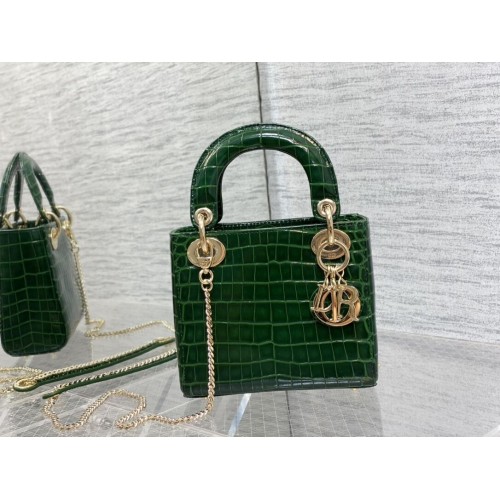BORSA MINI LADY DIOR Pelle di vitello coccodrillo Cannage C0966 verde