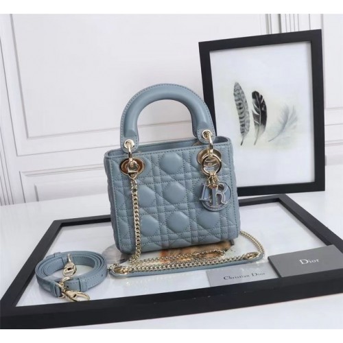 BORSA MINI LADY DIOR Pelle di agnello M0566OE azzurro