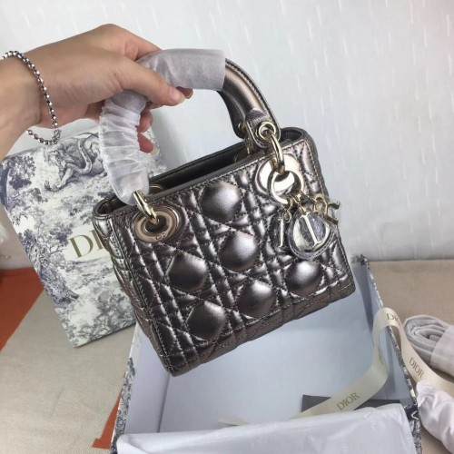BORSA MINI LADY DIOR Pelle di agnello M0566OW grigio argento&oro