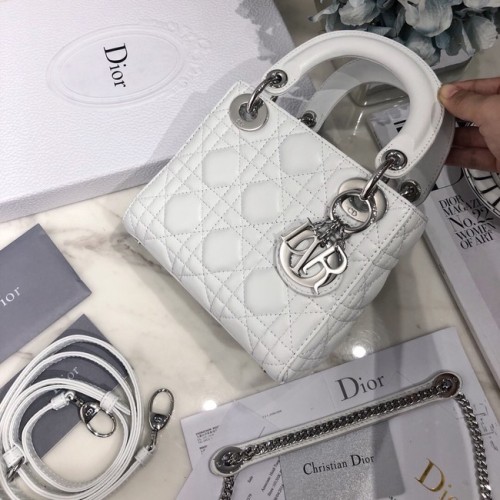BORSA MINI LADY DIOR Pelle di agnello M0566OW bianco&argento