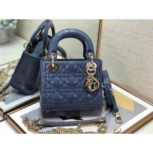 BORSA MINI LADY DIOR Pelle di vitello verniciata Cannage M0505O Royal Blue