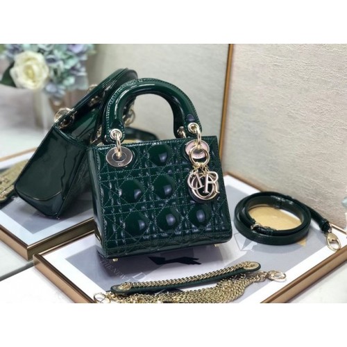 BORSA MINI LADY DIOR Pelle di vitello verniciata Cannage M0505O verde
