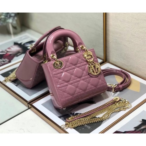 BORSA MINI LADY DIOR Pelle di vitello verniciata Cannage M0505O rosa