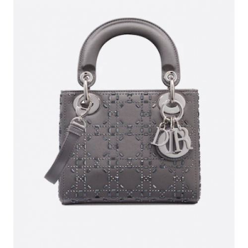 BORSA MINI LADY DIOR Strass Cannage Satin M0500P grigio