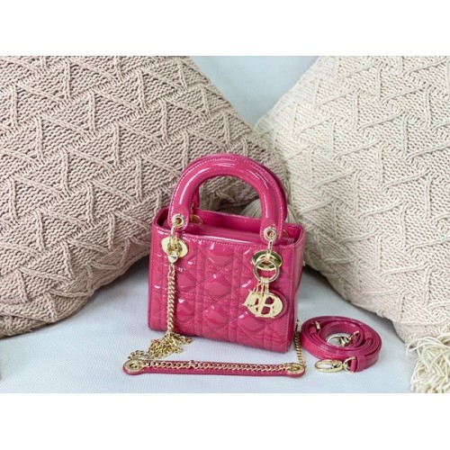BORSA MINI LADY DIOR rosa Vernice Cannage Vitello M0566OW Hardware oro