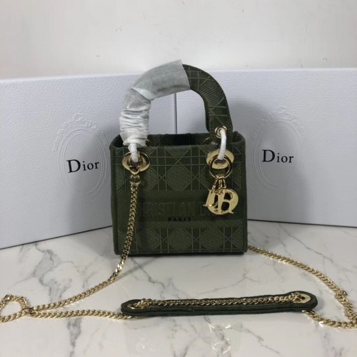 BORSA TOTE MINI LADY DIOR IN TELA RICAMATA C4531 Verde nerastro