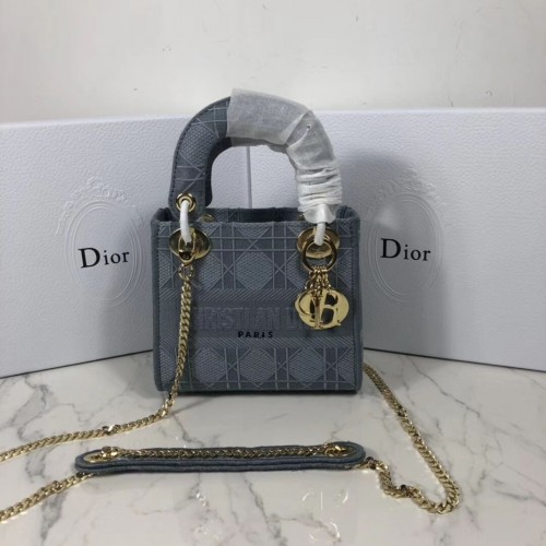 BORSA TOTE MINI LADY DIOR IN TELA RICAMATA C4531 grigio blu