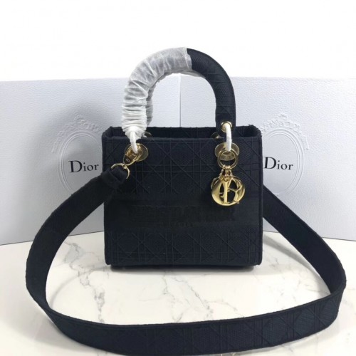 BORSA TOTE LADY DIOR IN TELA RICAMATA C4532 nera