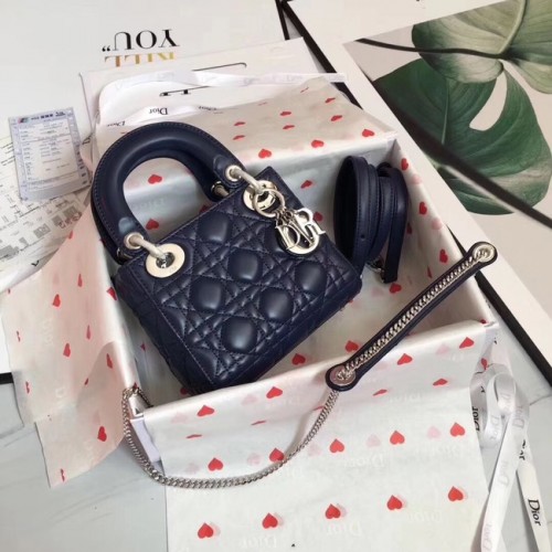 BORSA MINI LADY DIOR IN PELLE DI AGNELLO CAL44500 blu