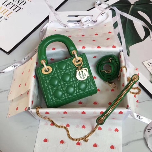 BORSA MINI LADY DIOR IN PELLE DI AGNELLO CAL44500 verde