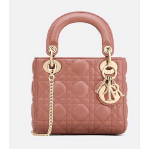 BORSA MINI LADY DIOR IN PELLE DI AGNELLO ROSA M398