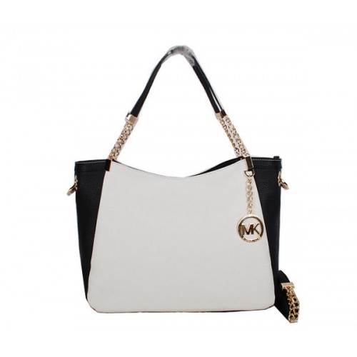 Borsa da viaggio Michael Kors Jet Set in pelle granulosa MK0913 in bianco e nero