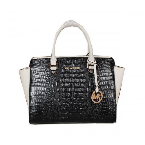 Michael Kors Borsa Selma in Pelle di Cocco MK0909 Black&White