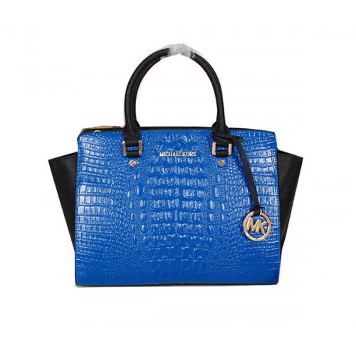 Michael Kors Borsa Selma in Pelle Cocco MK0909 Blu&Nero