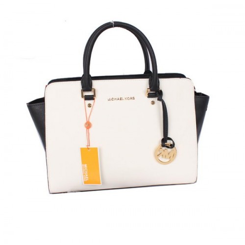 Michael Kors Selma Borsa a cartella con cerniera superiore MK115 in bianco e nero