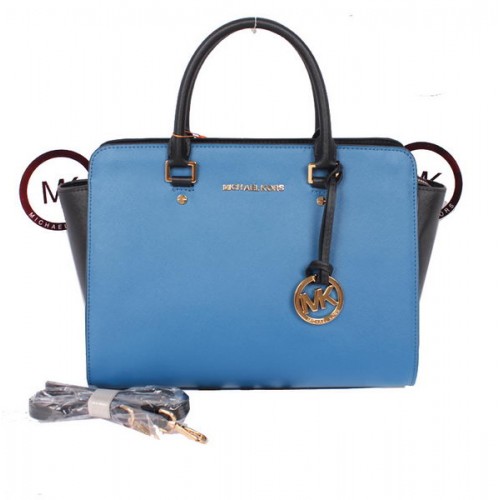 Michael Kors Selma Top-Zip Borsa a cartella MK115 blu e nero