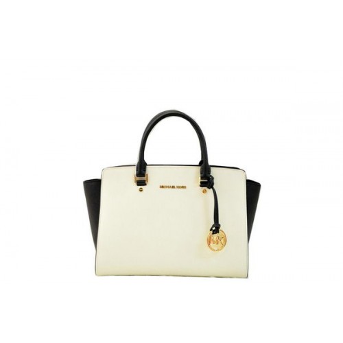 Michael Kors Selma Borsa a cartella con cerniera superiore MK1990 Nero e bianco sporco