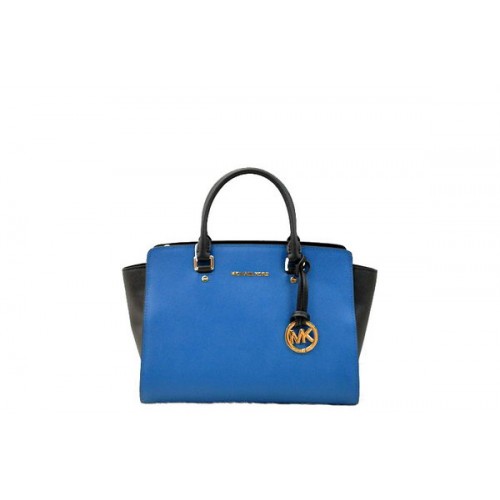 Michael Kors Selma Top-Zip Borsa a cartella MK1990 blu e nero