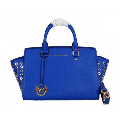 Michael Kors Selma Top-Zip Borsa a cartella in pelle originale MK8027 blu