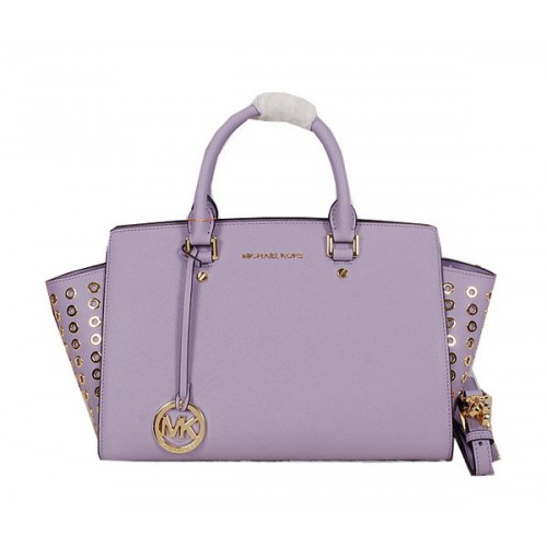 Michael Kors Selma Borsa a cartella con cerniera superiore Pelle originale MK8027 Lavanda