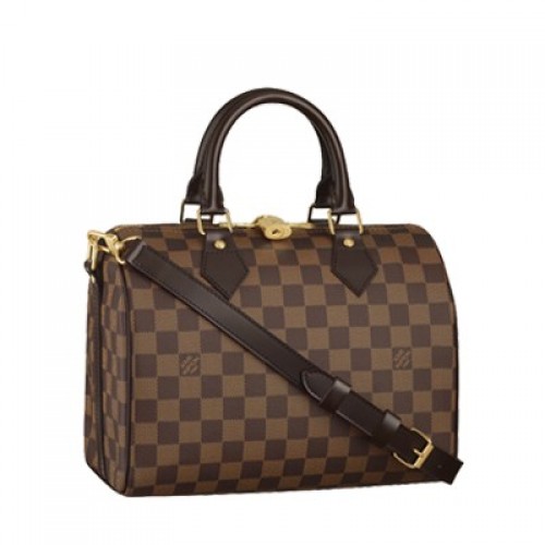 Louis Vuitton Damier Ebene Tela Speedy 25 Con Tracolla N41181