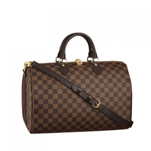 Louis Vuitton Damier Ebene Tela Speedy 35 Con Tracolla N41182