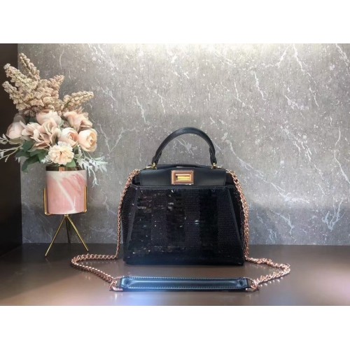 FENDI PEEKABOO ICONIC MINI Borsa perline F1359 nera