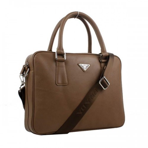 Prada BL0791 Borsa con manico superiore in pelle di vitello Saffiano Marrone
