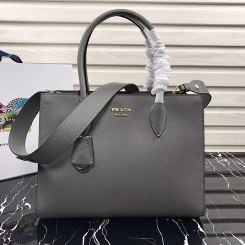 Prada Bibliotheque borsa tote media Saffiano con manico superiore 1BG088 grigio