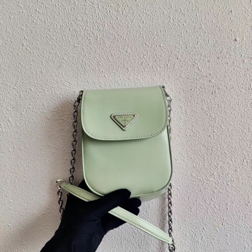 Mini borsa Prada in pelle spazzolata 1BH185 verde chiaro