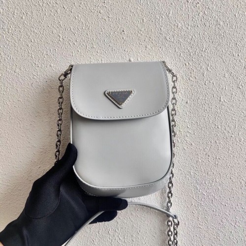 Mini borsa Prada in pelle spazzolata 1BH185 grigio chiaro