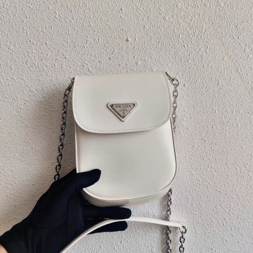 Mini borsa Prada in pelle spazzolata 1BH185 bianca
