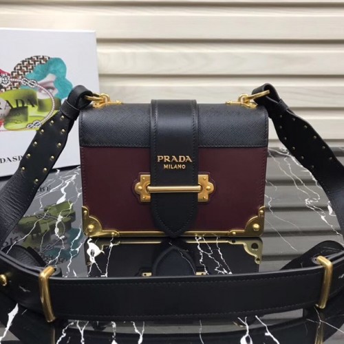 Borsa Prada Cahier in pelle 1BD045 Borgogna&nera