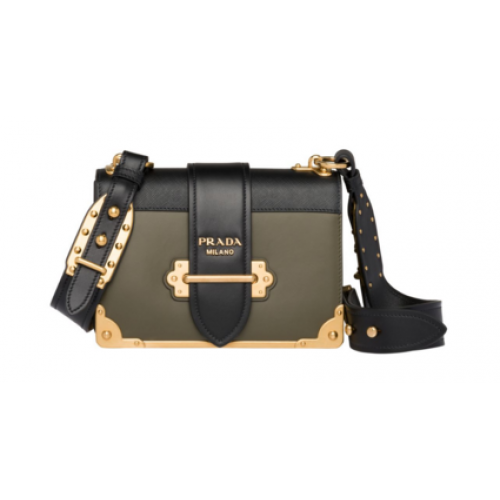 Borsa a spalla Prada Cahier in pelle 1BD045 Khaki&nera