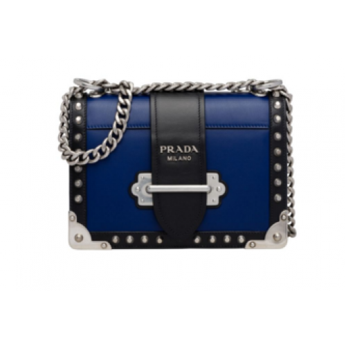 Borsa Prada Cahier in pelle con borchie 1BD045-1 blu&nera