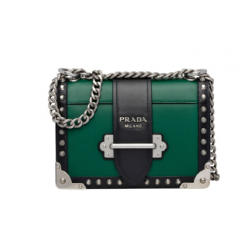Borsa Prada Cahier in pelle con borchie 1BD045-1 verde e nera