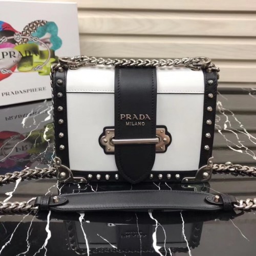 Borsa Prada Cahier in pelle con borchie 1BD045-1 bianca&nera