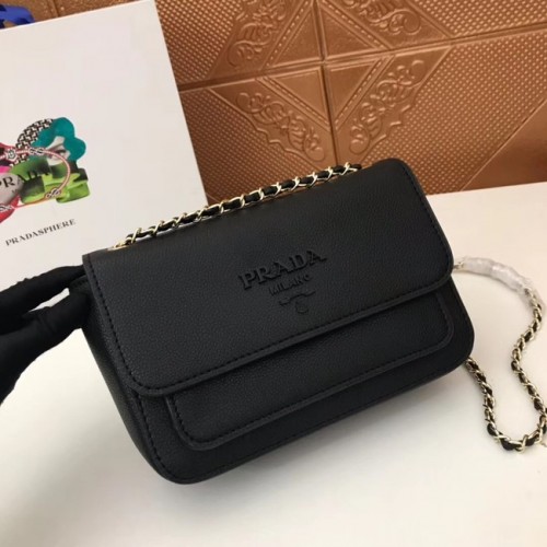 Prada Borsa a tracolla in pelle di vitello 3011 nera