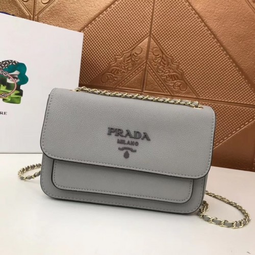 Prada Borsa a spalla in pelle di vitello 3011 grigia