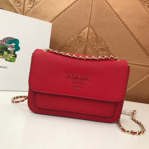 Prada Borsa a spalla in pelle di vitello 3011 rossa